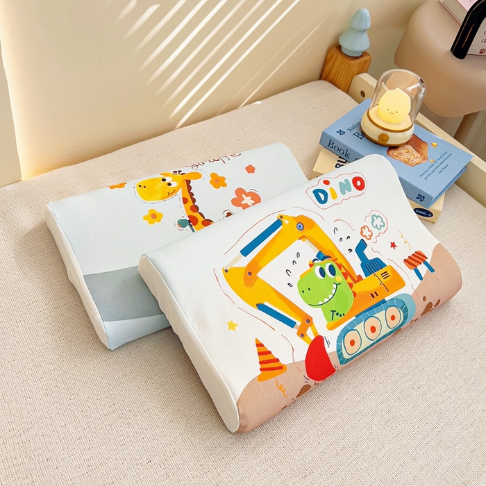 91家纺网 家纺一手货源 找家纺 梵赫 2025新款全棉A类儿童针织棉记忆枕（可拆卸） 挖掘机恐龙 30*50  含芯