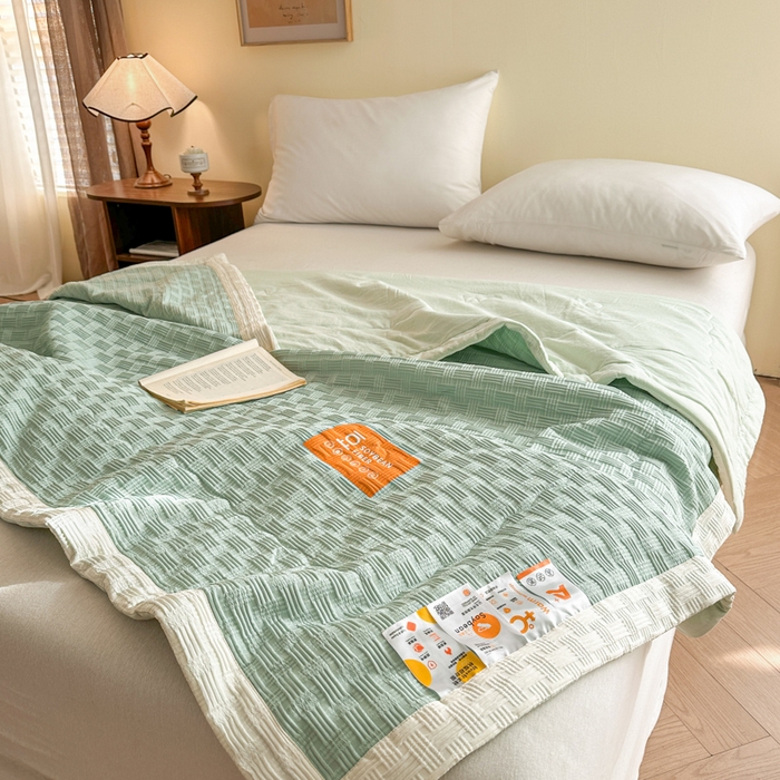 91家纺网 家纺一手货源 找家纺 雨洋家纺 2025新款亲肤华夫格大豆夏被 华夫格-绿