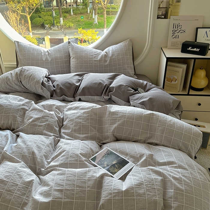 91家纺网 家纺一手货源 找家纺 田野 2025新款全棉水洗棉提花锦绣系列四件套 锦绣-灰