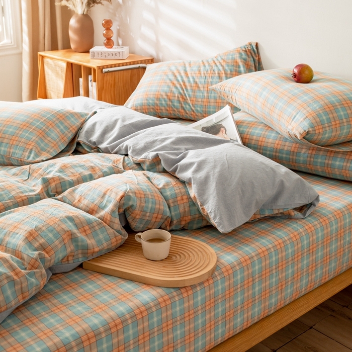 91家纺网 家纺一手货源 找家纺 2025新款A类色织水洗棉单被套 芳华绿