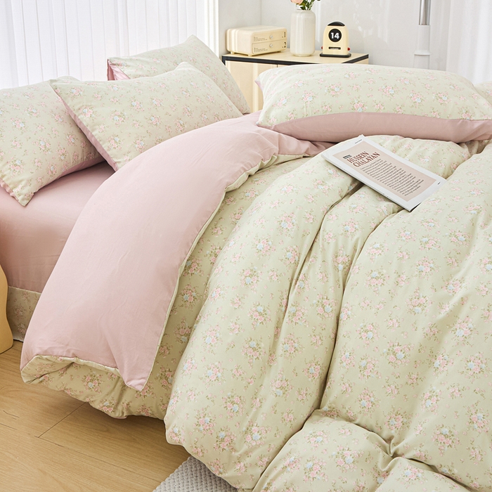 91家纺网 家纺一手货源 找家纺 蕾诺家纺 2025新款直播新款A类有氧提花云纱棉圆角吊边工艺四件套学生三件套 陌上花开