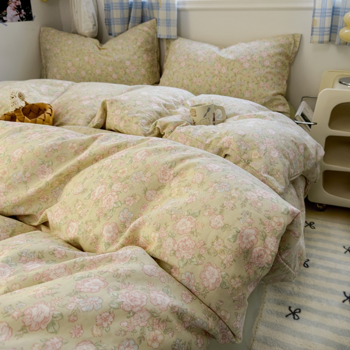 91家纺网 家纺一手货源 找家纺 塔塔家居  2025新款全棉纯棉双层纱四件套 茉香