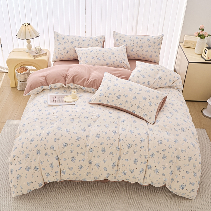 91家纺网 家纺一手货源 找家纺 蕾诺家纺 2025新款直播新款A类有氧提花云纱棉圆角吊边工艺四件套学生三件套 兰亭