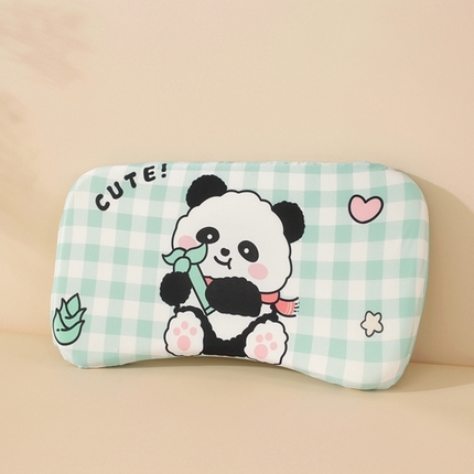 温蔓2025新款冰感丝卡通印花婴童枕 绿格子熊猫25*45整体(记忆棉）