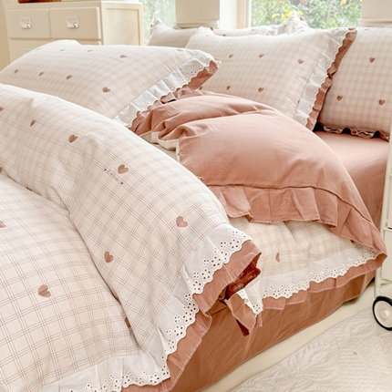 91家纺网 家纺一手货源 找家纺 （总）晨晨家纺2025新款全棉双层花边双层纱四件套