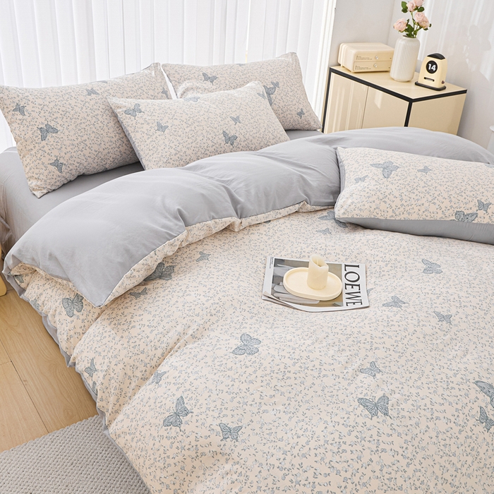 91家纺网 家纺一手货源 找家纺 蕾诺家纺 2025新款直播新款A类有氧提花云纱棉圆角吊边工艺四件套学生三件套 翩翩起舞