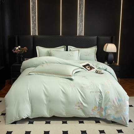 91家纺网 家纺一手货源 找家纺 （总）佳宇轩 2025爆款水洗棉五彩刺绣四件套简约轻奢织带绣花床单床笠被罩4件套-牡丹