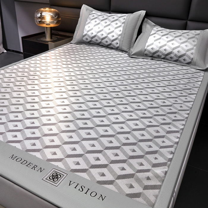 91家纺网 家纺一手货源 找家纺 全季家居 2025新款5A抗菌3D立体冰柔凉感冰丝席 格调-银灰 床席款