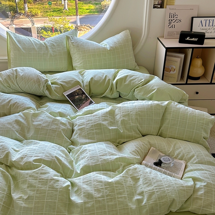 91家纺网 家纺一手货源 找家纺 田野 2025新款全棉水洗棉提花锦绣系列四件套 锦绣-绿