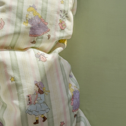 91家纺网 家纺一手货源 找家纺 塔塔家居  2025新款全棉纯棉双层纱被套单品单被套被套单件 桃桃少女·绿