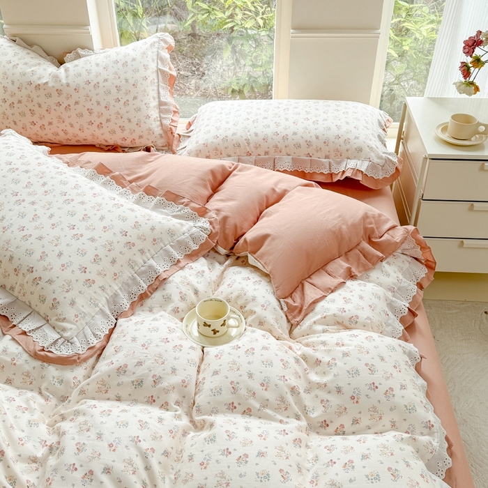 91家纺网 家纺一手货源 找家纺 （总）晨晨家纺2025新款全棉双层花边双层纱四件套