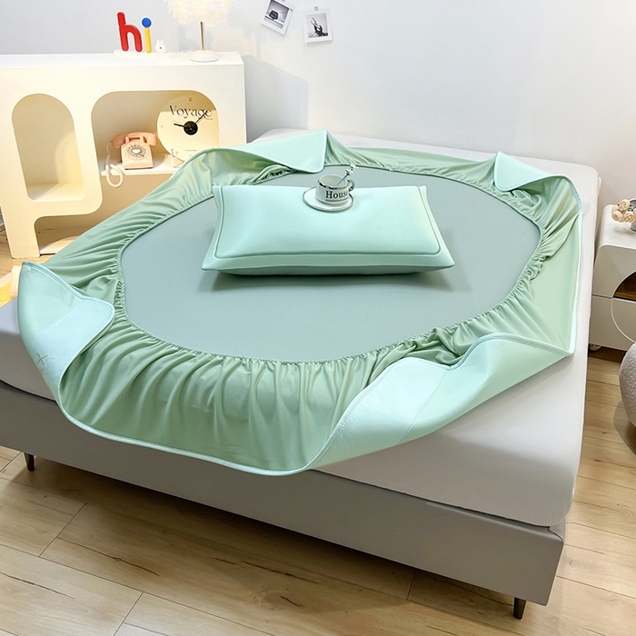 91家纺网 家纺一手货源 找家纺 全季家居 2025新款5A抗菌ICE系列凉感冰丝席 水绿 床笠款