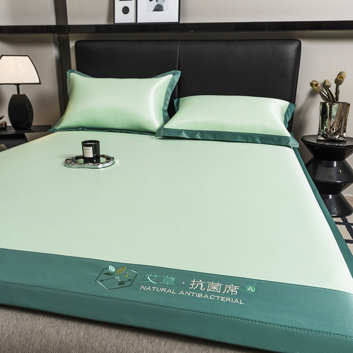 91家纺网 家纺一手货源 找家纺 全季家居 2025新款5A加厚加密艾草碳光席冰丝席 床席-水绿