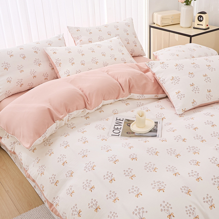 91家纺网 家纺一手货源 找家纺 蕾诺家纺 2025新款直播新款A类有氧提花云纱棉圆角吊边工艺四件套学生三件套 蒲公英