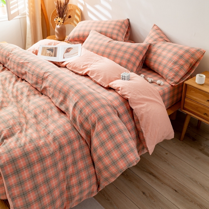 91家纺网 家纺一手货源 找家纺 2025新款A类色织水洗棉单被套 芳华粉