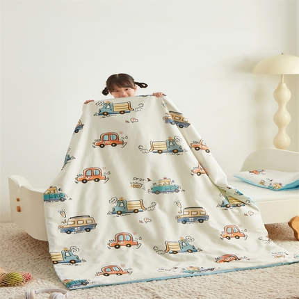 91家纺网 家纺一手货源 找家纺 艾佳宝贝 2025A类儿童全棉多功能单被套可拆式夏被四季被子 巴士汽车