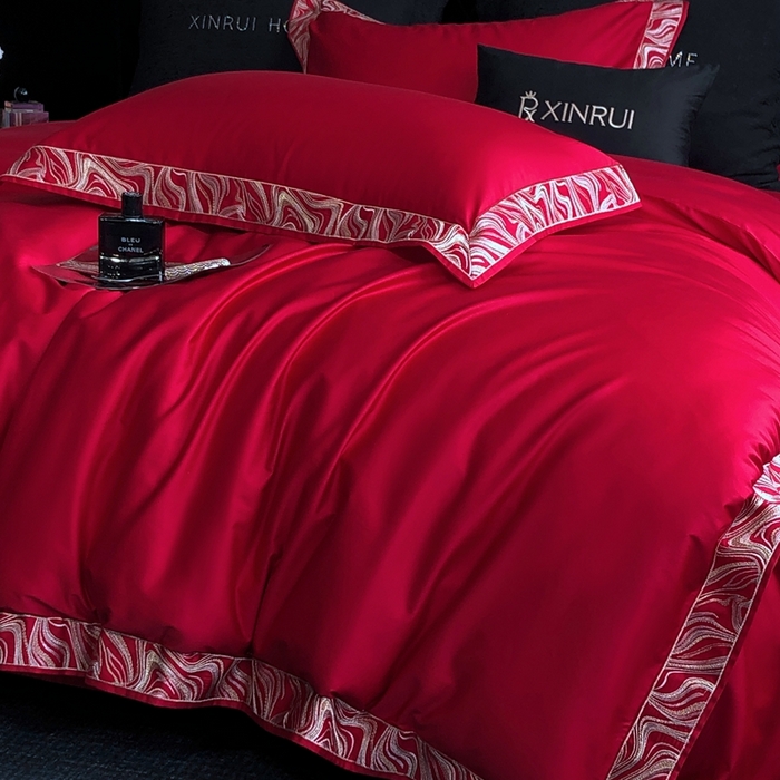 91家纺网 家纺一手货源 找家纺 馨蕊家居 2025新款100s高奢典藏简约全棉系列四件套-棉水漾 水漾-温莎红