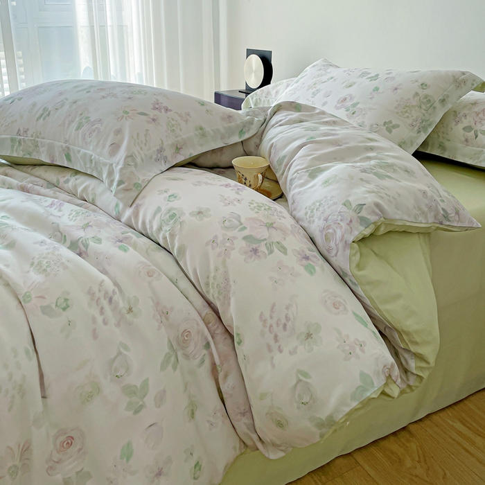 91家纺网 家纺一手货源 找家纺 棉生活家纺 2025新款天丝莱赛尔印花四件套 念池花