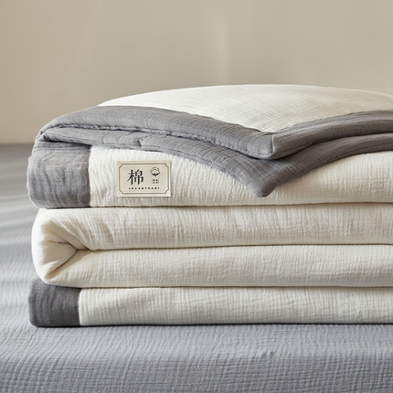 91家纺网 家纺一手货源 找家纺 （总）简如 2025新款A类全棉双层纱皱皱纱夏被四件套-简系列