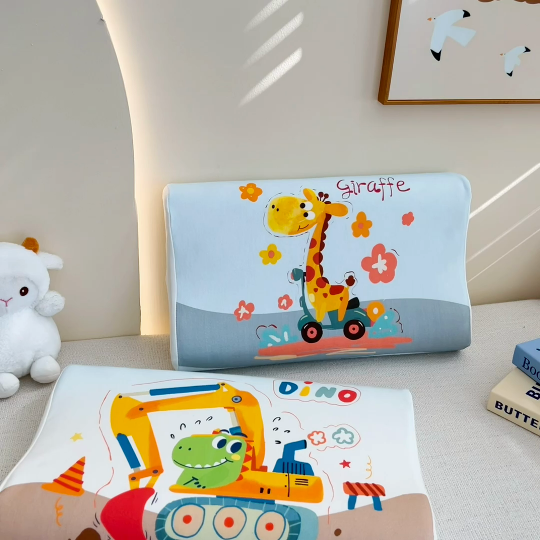 91家纺网 家纺一手货源 找家纺 梵赫 2025新款全棉A类儿童针织棉记忆枕（可拆卸） 快乐长颈鹿 30*50  含芯