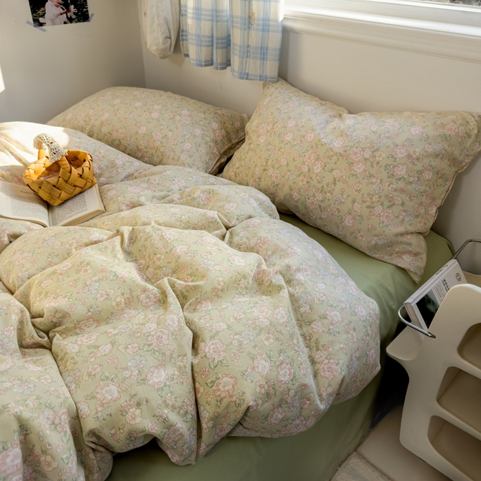 91家纺网 家纺一手货源 找家纺 塔塔家居  2025新款全棉纯棉双层纱四件套 茉香