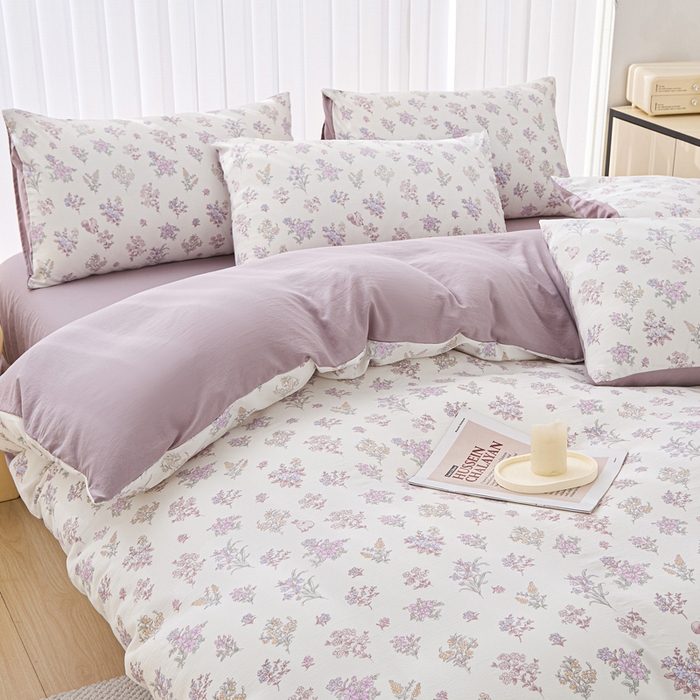 91家纺网 家纺一手货源 找家纺 蕾诺家纺 2025新款直播新款A类有氧提花云纱棉圆角吊边工艺四件套学生三件套 莫奈花园