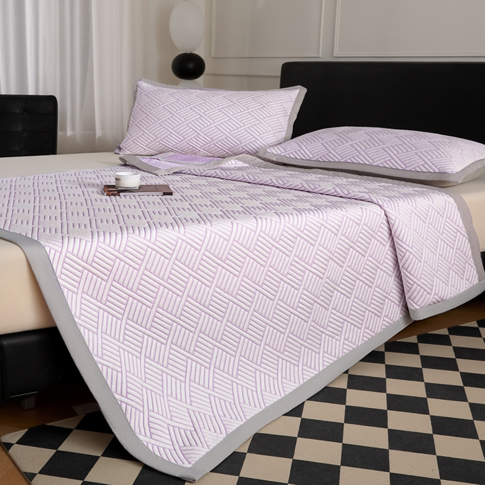 91家纺网 家纺一手货源 找家纺 2025新款韩国外贸爆款加厚PE中分子凉感豆豆软席 时空紫-床席款