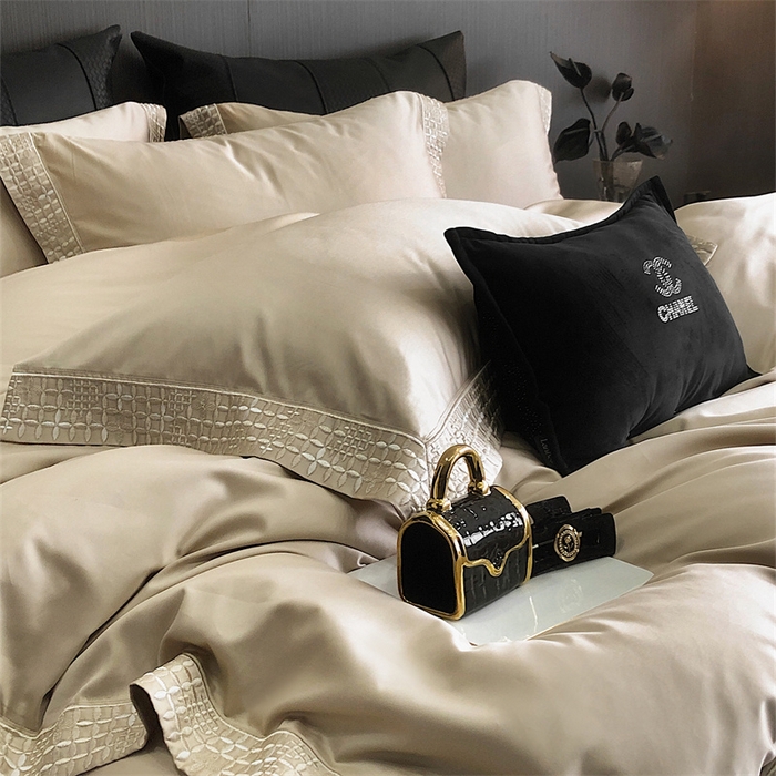 91家纺网 家纺一手货源 找家纺 保罗圣迪奥 2025新款简约款全棉长绒棉四件套—星阑 星阑-香槟金