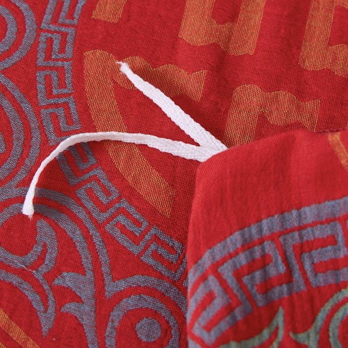 91家纺网 家纺一手货源 找家纺 2025新款全棉色织双层纱纽扣款四件套 福星高照