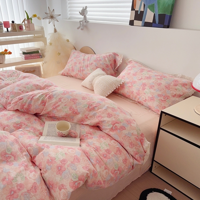 91家纺网 家纺一手货源 找家纺 于果 2025新款全棉双层纱花边款 花汀