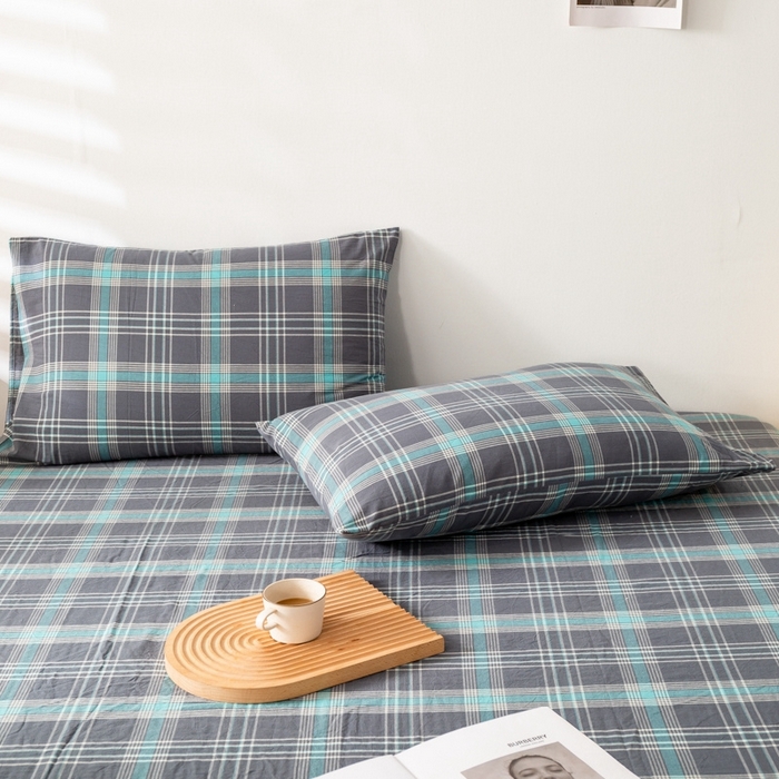 91家纺网 家纺一手货源 找家纺 2025新款A类色织水洗棉单被套 灰绿格