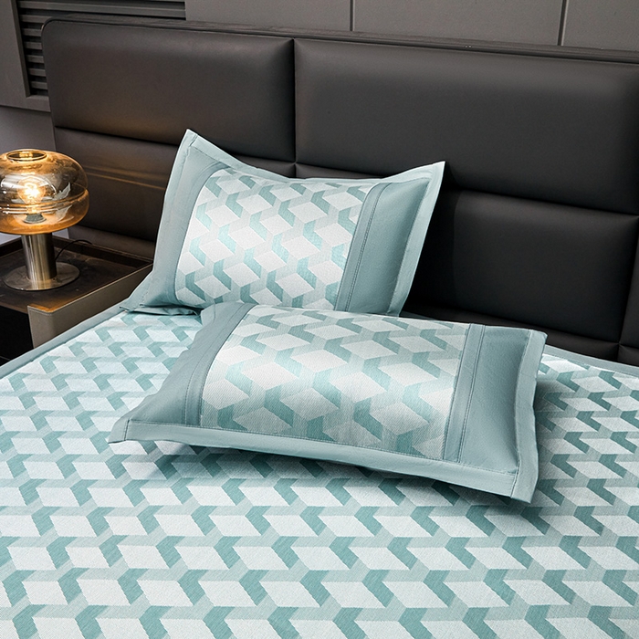 91家纺网 家纺一手货源 找家纺 全季家居 2025新款5A抗菌3D立体冰柔凉感冰丝席 菱形-水绿 床席款