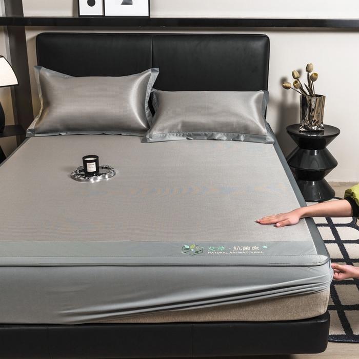 91家纺网 家纺一手货源 找家纺 全季家居 2025新款5A加厚加密艾草碳光席冰丝席 床笠-浅灰