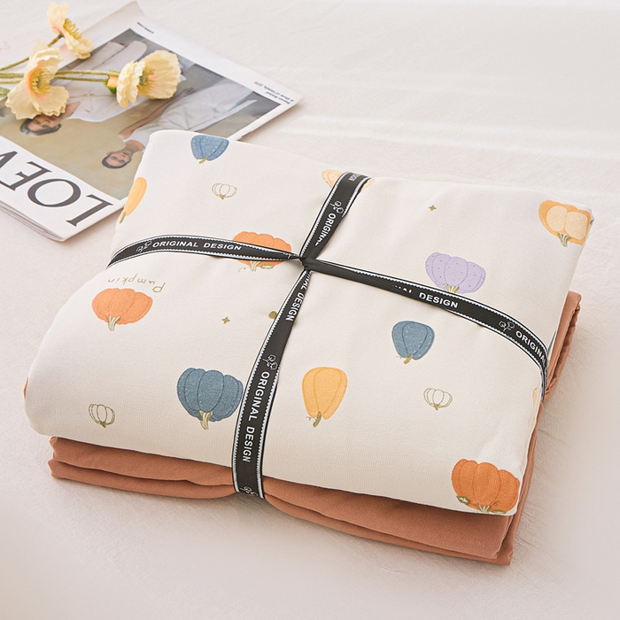 91家纺网 家纺一手货源 找家纺 蕾诺家纺 2025新款直播新款A类有氧提花云纱棉圆角吊边工艺四件套学生三件套 小南瓜