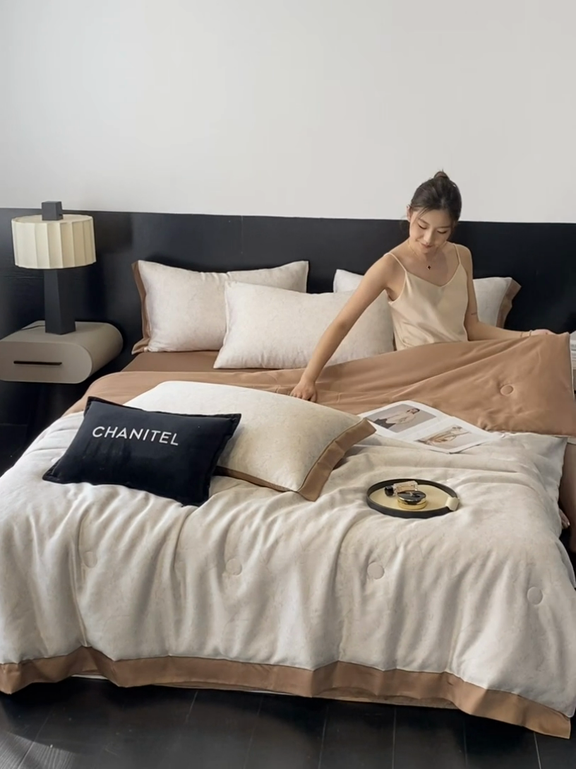 91家纺网 家纺一手货源 找家纺 本制 2025新款水洗真丝印花夏被夏凉被空调被 空山雪+烟灰