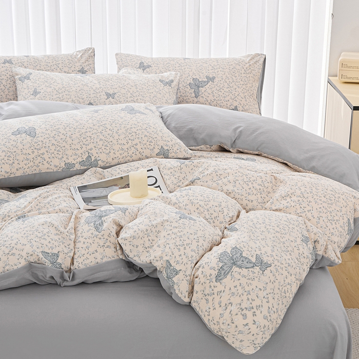 91家纺网 家纺一手货源 找家纺 蕾诺家纺 2025新款直播新款A类有氧提花云纱棉圆角吊边工艺四件套学生三件套 翩翩起舞