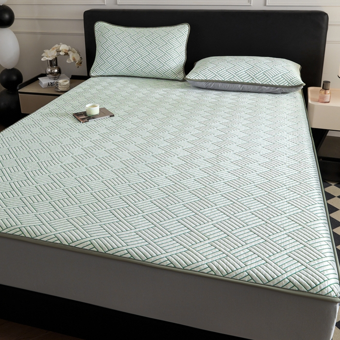 91家纺网 家纺一手货源 找家纺 2025新款韩国外贸爆款加厚PE中分子凉感豆豆软席 时空绿-床笠款