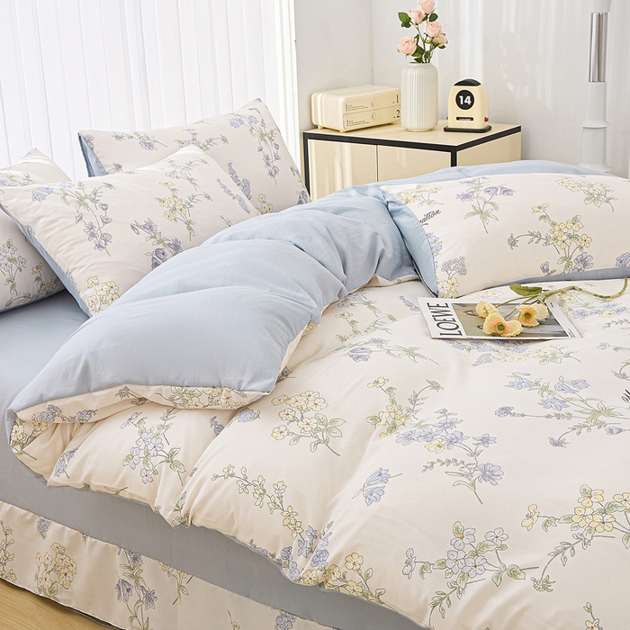 91家纺网 家纺一手货源 找家纺 蕾诺家纺 2025新款直播新款A类有氧提花云纱棉圆角吊边工艺四件套学生三件套 铃兰