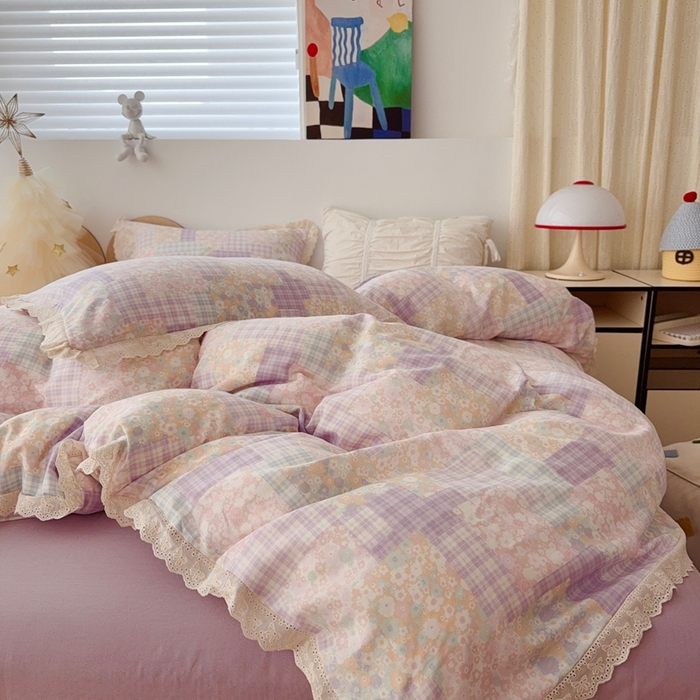 91家纺网 家纺一手货源 找家纺 于果 2025新款全棉双层纱花边款 山花浪漫