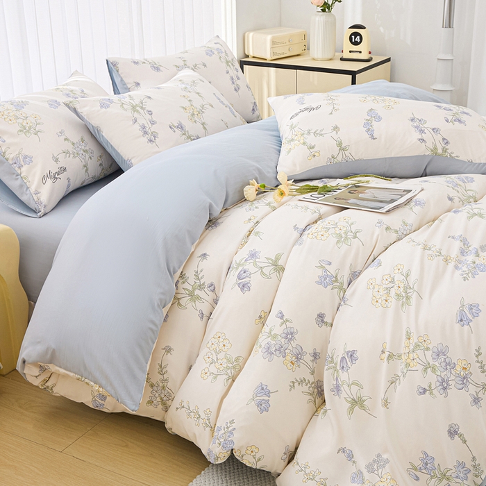 91家纺网 家纺一手货源 找家纺 蕾诺家纺 2025新款直播新款A类有氧提花云纱棉圆角吊边工艺四件套学生三件套 铃兰