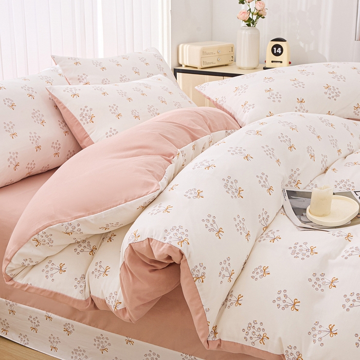 91家纺网 家纺一手货源 找家纺 蕾诺家纺 2025新款直播新款A类有氧提花云纱棉圆角吊边工艺四件套学生三件套 蒲公英