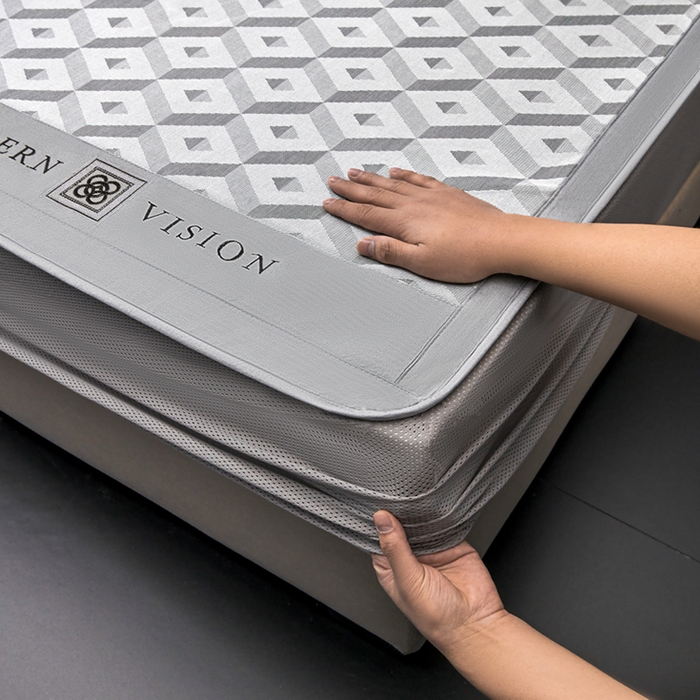 91家纺网 家纺一手货源 找家纺 全季家居 2025新款5A抗菌3D立体冰柔凉感冰丝席 格调-银灰 床笠款