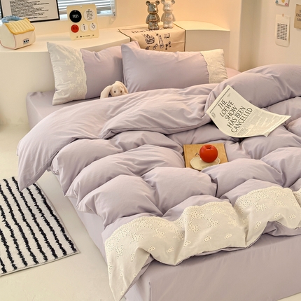 91家纺网 家纺一手货源 找家纺 （总）凯洛奇 2025新款1法式小清新蕾丝花边水洗棉四件套-风格一【提供买家秀】