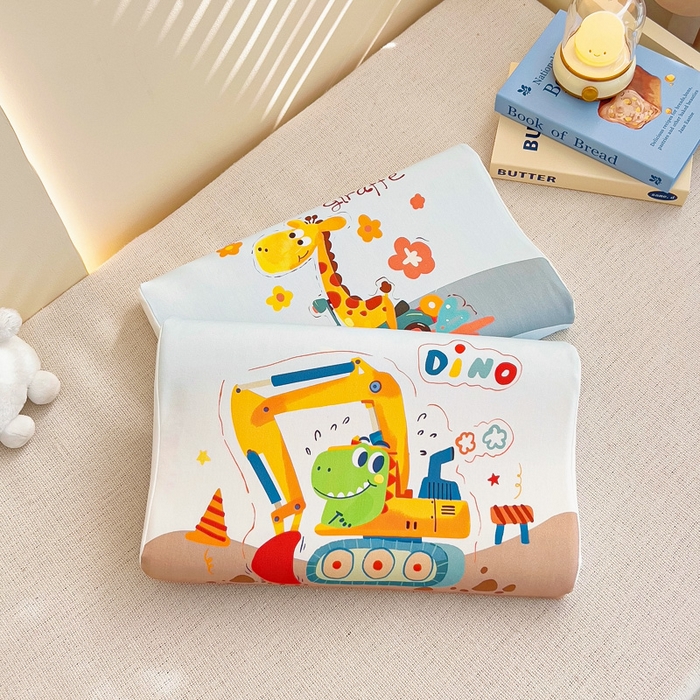 91家纺网 家纺一手货源 找家纺 梵赫 2025新款全棉A类儿童针织棉记忆枕（可拆卸） 挖掘机恐龙 单枕套