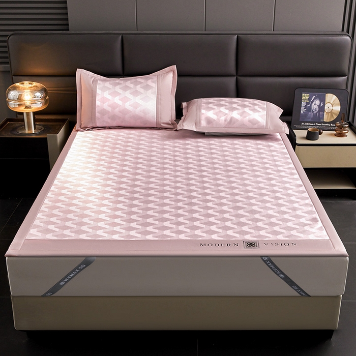 91家纺网 家纺一手货源 找家纺 全季家居 2025新款5A抗菌3D立体冰柔凉感冰丝席 菱形-淡粉 床席款