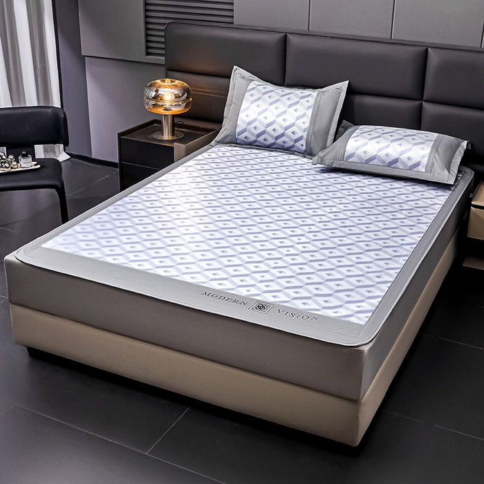 91家纺网 家纺一手货源 找家纺 全季家居 2025新款5A抗菌3D立体冰柔凉感冰丝席 格调-天蓝 床笠款