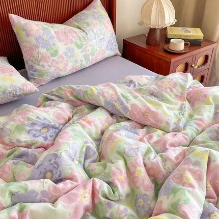 91家纺网 家纺一手货源 找家纺 （总）一比一家纺 2025新款全棉母婴级抗菌有氧全棉双层纱亲肤全棉小清新印花三件套四件套