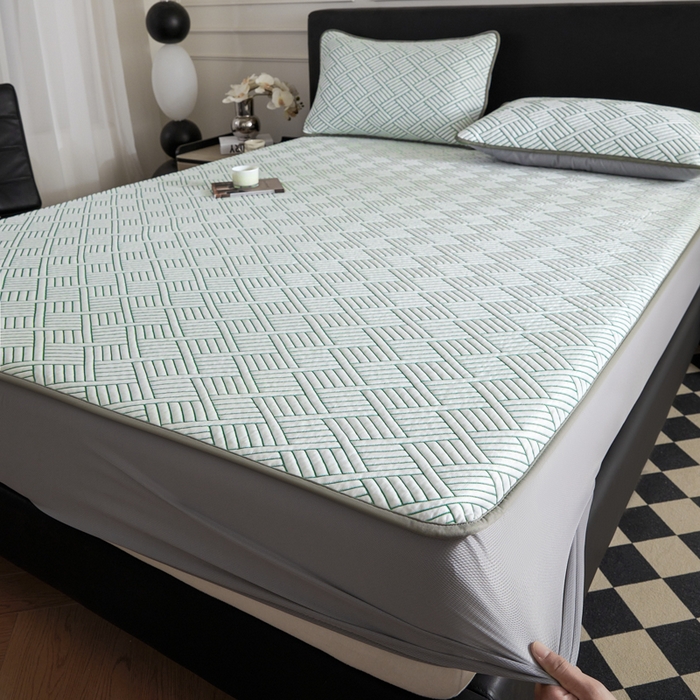 91家纺网 家纺一手货源 找家纺 2025新款韩国外贸爆款加厚PE中分子凉感豆豆软席 时空绿-床笠款