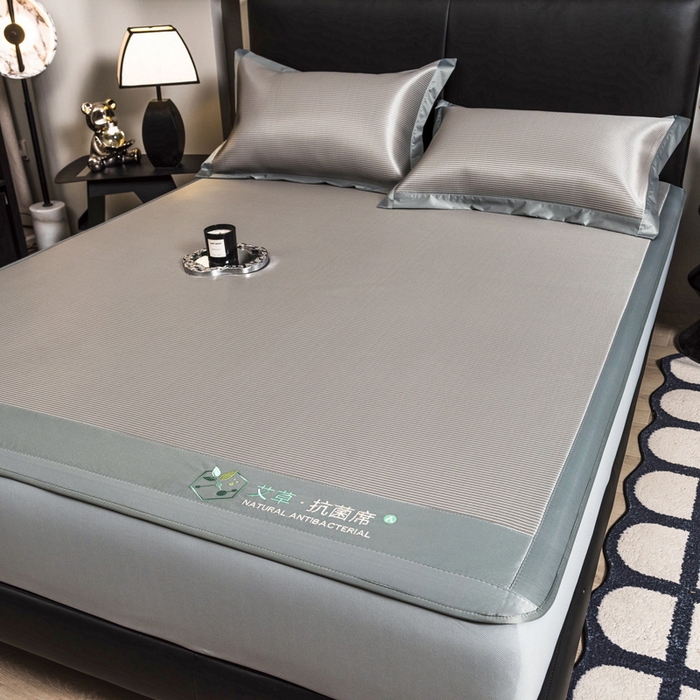 91家纺网 家纺一手货源 找家纺 全季家居 2025新款5A加厚加密艾草碳光席冰丝席 床笠-浅灰