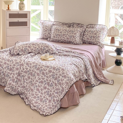 仟网汇 2025新款赫本针织双层纱夏被夏凉被空调被床盖四件套单夏被单床盖单品 绮梦